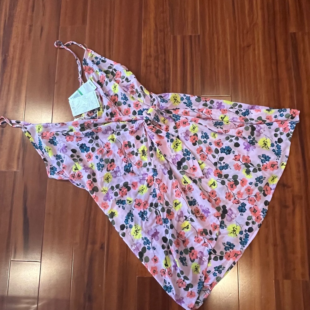 Miken Swim Coverup Dress Floral Pink Orchid Tea Rose Cover Up Sleeveless New‎ L
